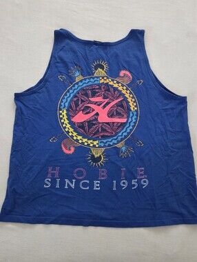 Vintage Hobie Blue Graphic Tank with Pink & Yellow Summer Pattern Mens Large